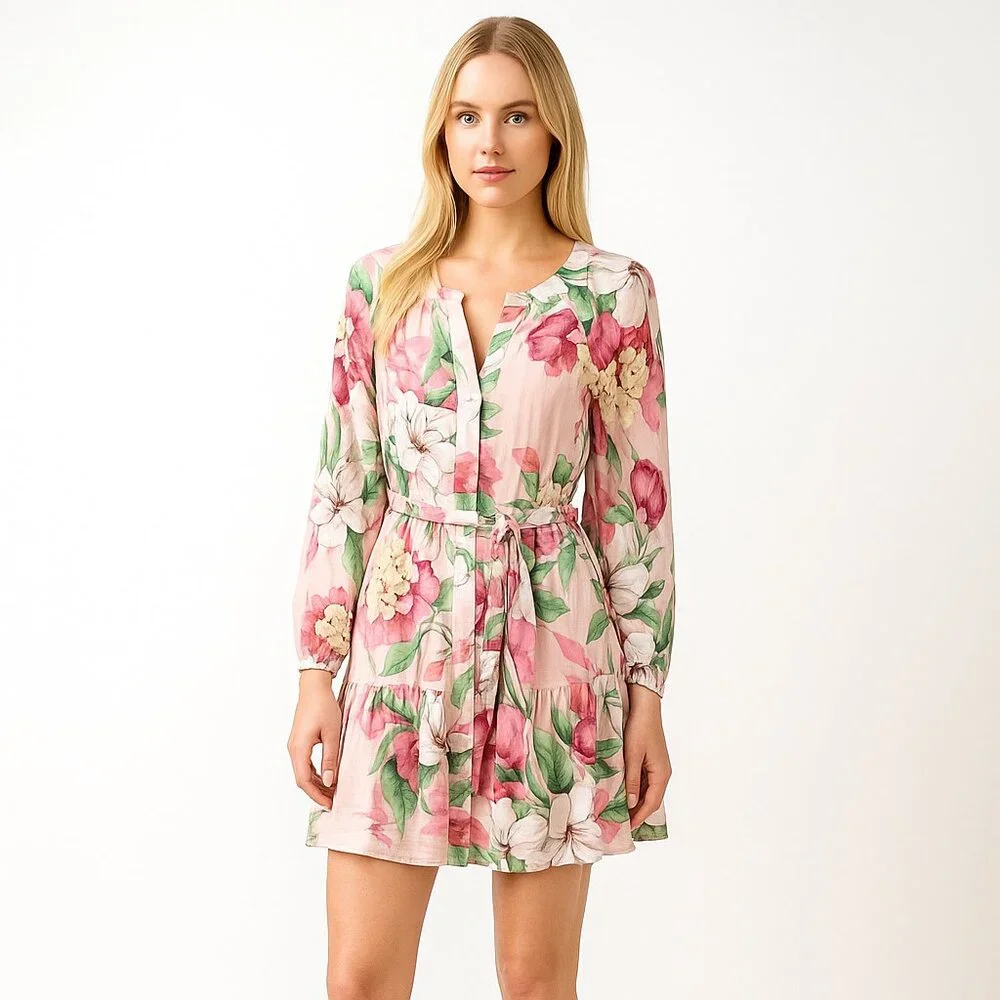 NWT White House Black Market Tie Waist Shirt Dress Roma Lily Sepia Rose - Picture 1 of 9